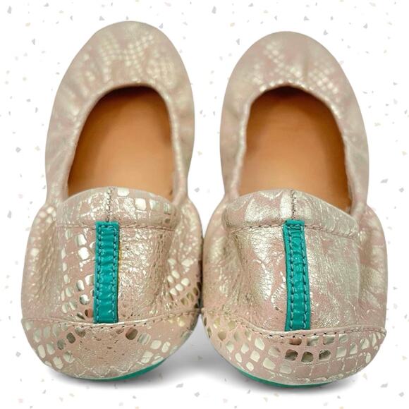 Tieks Romantic Blush Leather Ballet Flats Rose Gold Snakeskin Shiny Metallic 6 - Picture 3 of 16